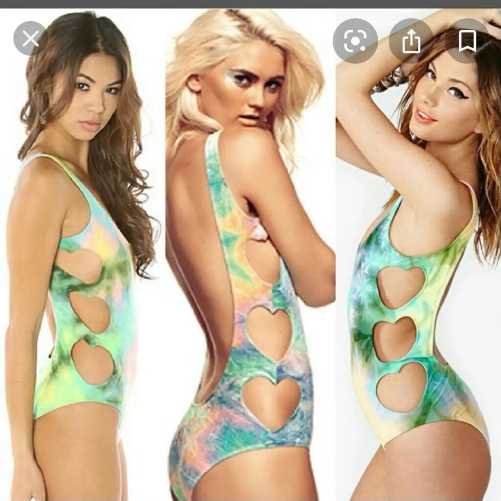Lolli Rainbow Tie Dye Side Heart Cut Out One Piece Swim Suit - Picture 3 of 14